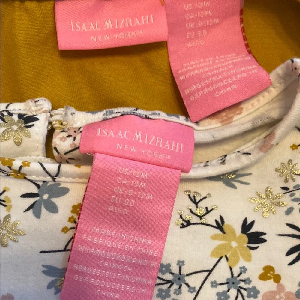 Isaac Mizrahi Mustard Yellow Vest with Floral Long Sleeve Shirt Size 12 MOS - Picture 3 of 8